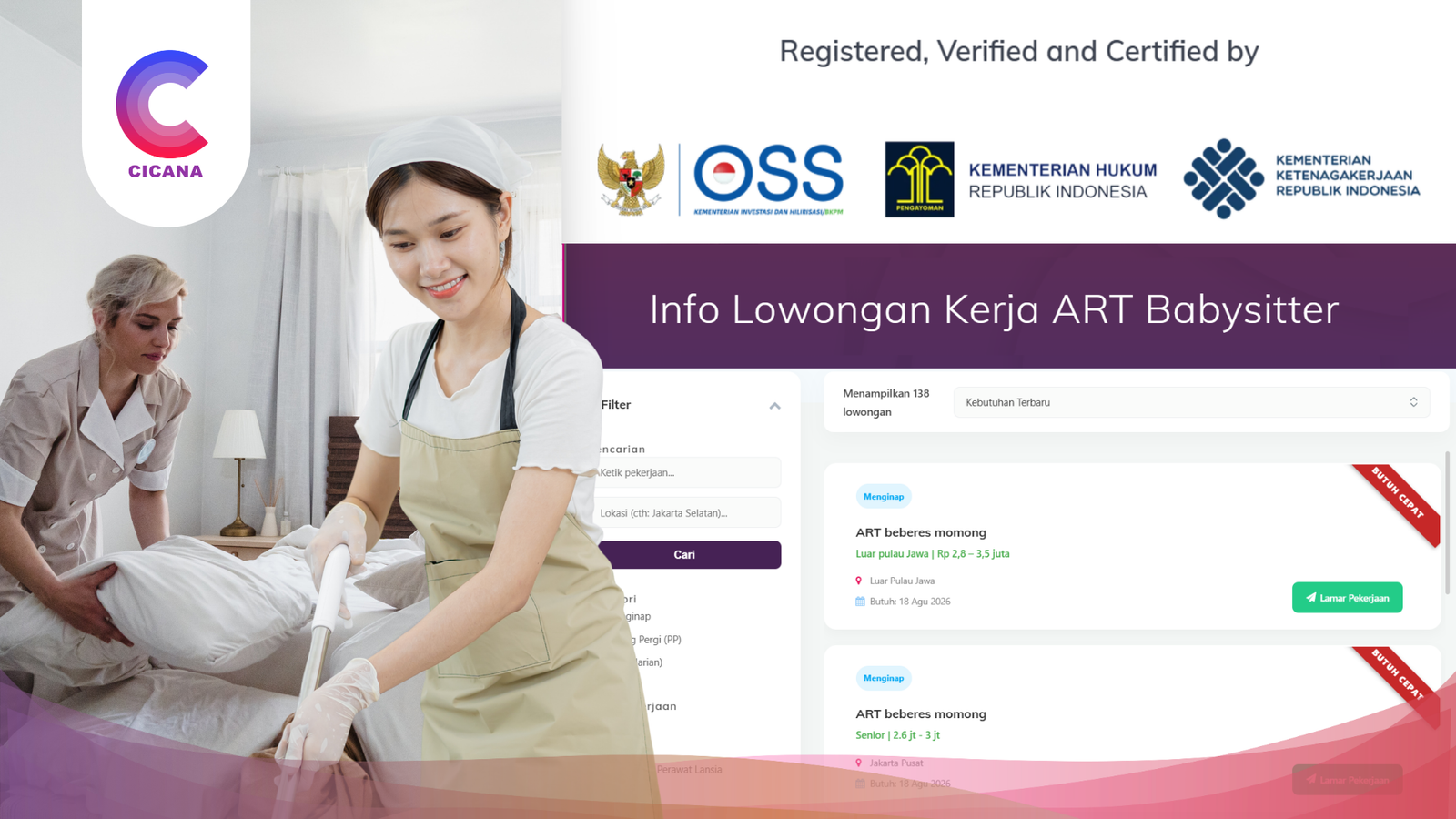 Lowongan ART terbaru menginap dan pulang pergi di Cicana