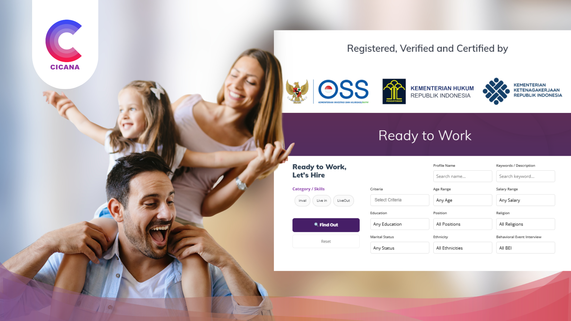 Ready to Work CICANA menyediakan kandidat ART, babysitter, caregiver, dan driver